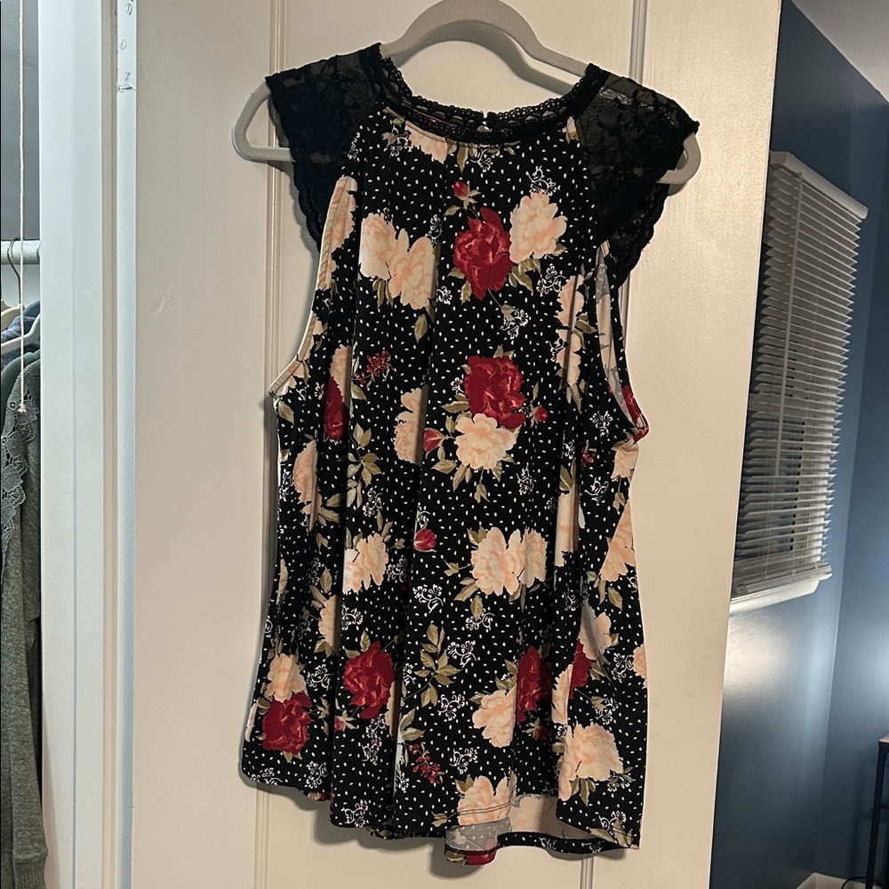 torrid Black Floral Lace-Yoke Sleeveless Camisole